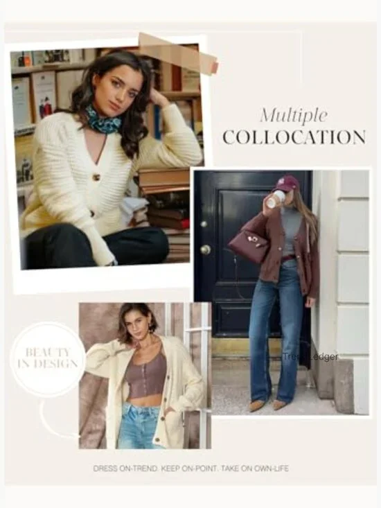 Chunky Knit Cardigan Open Front Long Sleeve V-Neck Loose Fit Sweater - Picture 5 of 7